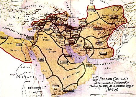 Mappa delle province imperiali al passaggio tra Omayyadi e Abbasidi